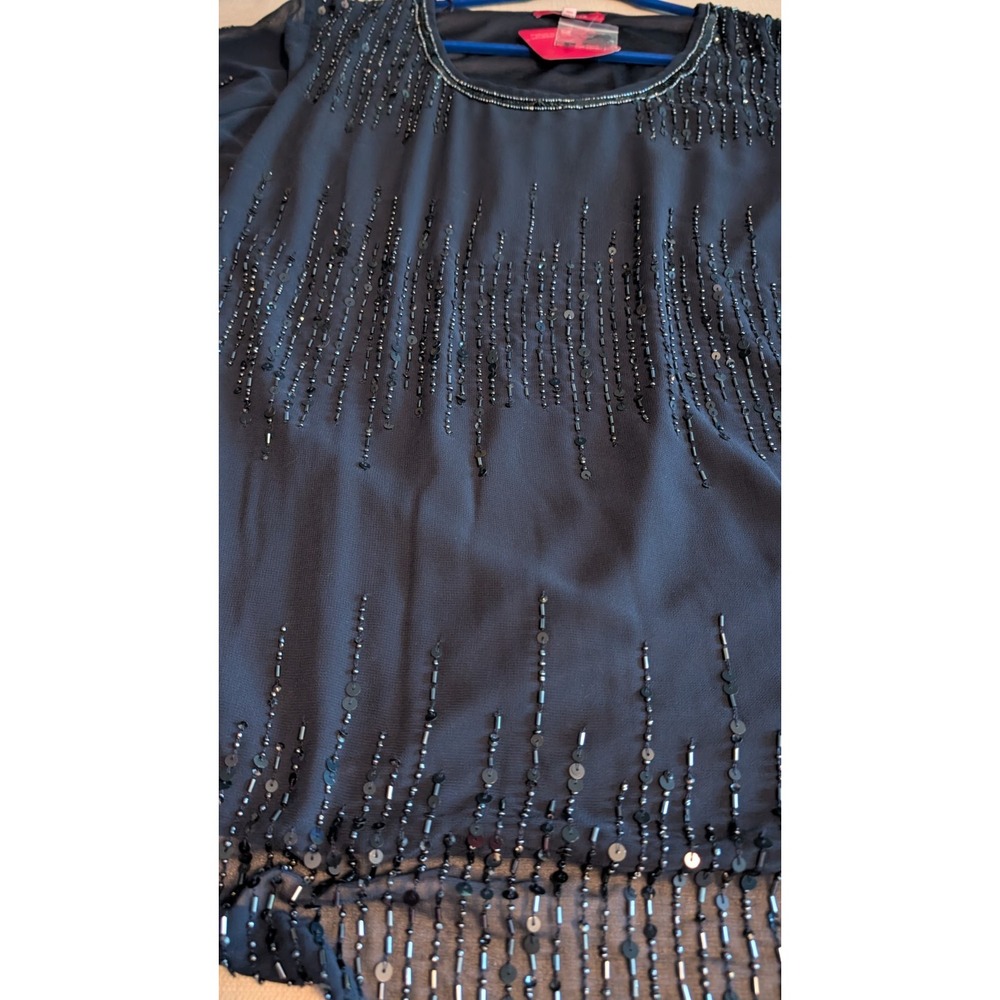 Women's Plus Size 3X Navy Blue Sequined Holiday/Wedding/Cocktail Party Top